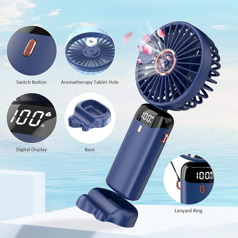 Personal Fan, Portable Hanging Neck Fan, 4000mAh USB-C Rechargeable 5-Speed Modes Powerful Desktop Fan with Base, Max 16H Run Time, Adjustable Lanyard and Bracket Hands-free Cooling Fan-Blue by Pluralla