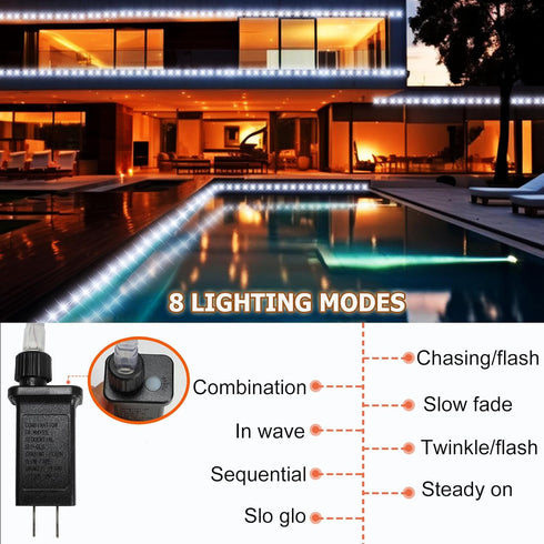 33FT 100LED 8 IP65 (New) Rope Lights Outdoor, Light Modes Outdoor Tube Lights, Waterproof Copper Fairy String Lights