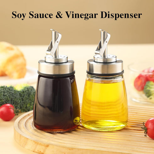LIFHUB 6OZ Glass Oil Dispenser Bottle with Stainless Steel Spout, Automatic Opening Lid, for Cooking Oil, Vinegar