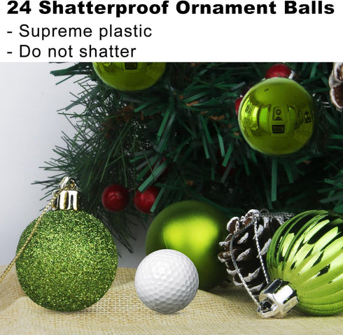 Lime Green 2.5" Christmas Balls, Shatterproof Hanging Ornaments for Tree Decoration, Set of 24pcs