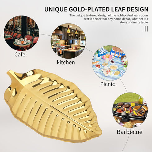 Gold Spoon Rest for Kitchen Counter, 6.7inch Gold Leaf Spoon Rest for Stove Top, Stainless Steel Kitchen Spoon Rack, Coffee Spoon Rest Utensil Rest, Spoon Holder Spoon Rack Dessert Jewelry Storage