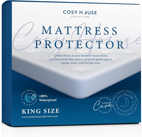 Cosy House Collection Luxury Mattress Protector - White King - Ultra Soft Comfort, Stays Cool & Quiet, Bamboo Blend