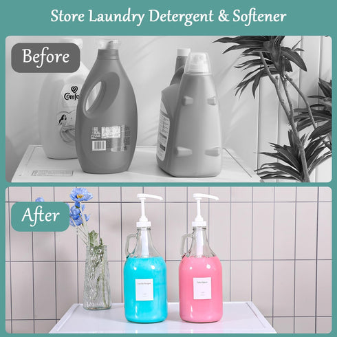 VEGEVIGI 64 OZ 1P Laundry Detergent Dispenser BY , Glass,Glass Liquid Laundry Soap Dispenser with Pump, Bleach
