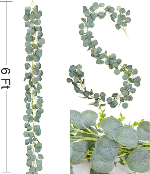DearHouse 4Pack Faux Silk Eucalyptus Garland, Handmade Greenery Vines for Wedding Backdrop Arch Wall Decor