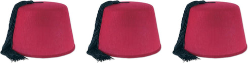 Beistle 3 Piece Felt Fez Hats, Red/Black (S60065AZ3)