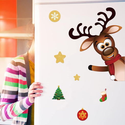 Christmas Refrigerator Magnets Set, Cute Funny Fridge Stickers for Holiday Decoration (Reindeer, 15 Pieces)