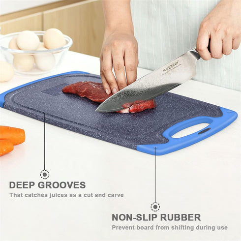 Cutting Boards for Kitchen, Large-Small Cutting Board Set of 3, Dishwasher Safe, Juice Groove, Easy Grip Handle, Non-Slip Rubber Cutting Board