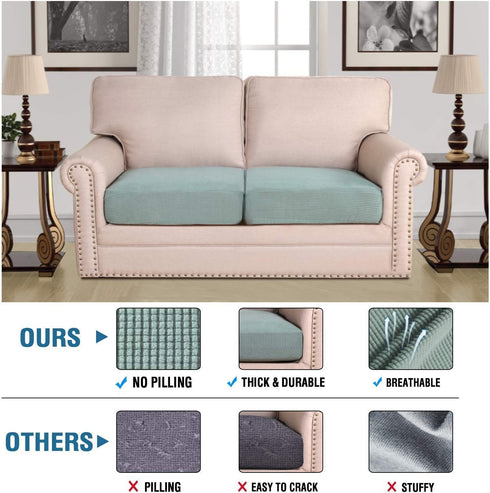 Super Stretch Individual Seat Cushion Covers Sofa Covers Couch Cushion Covers Slipcover Sets Thick Jacquard Textured Twill Fabric (2 Cushion Loveseat,Sage) by ADPON