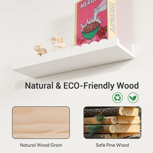 6-Pack 15.7 Inch 15.7'') NEXHOME RPO Pine Wood Floating Shelves for Wall, Kids Nursery Book Shelves, Multi-Scene Wall