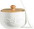 LYEOBOH Sugar Bowl with Lid and Spoon, 17 OZ Ceramic Sugar Jar for Coffee Bar, White Sugar Container for Kitchen