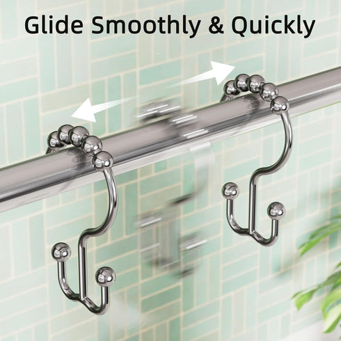 Amazer Shower Curtain Rings - Rust-Resistant Metal Double Hooks for Bathroom Shower Curtain Rod, Chrome, Set of 12