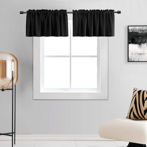 DONREN 12 Inches Long Black Valances - 2 Panels Blackout Window Valances with Rod Pocket for Basement