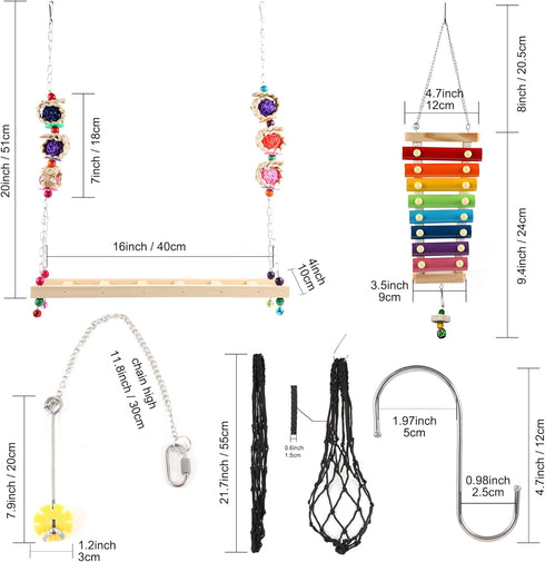 CHNB 8PCS Chicken Toys for Coop Accessories, Chicken Swing, Xylophone, Mirror, Vegetable Hanging Feeder, Fruit Rack