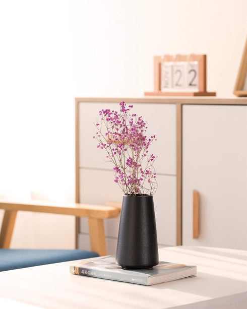 Matte Black Flower Vase, 6" Small Modern Ceramic Vase for Flowers, Minimalist Farmhouse Boho Centerpieces Decor