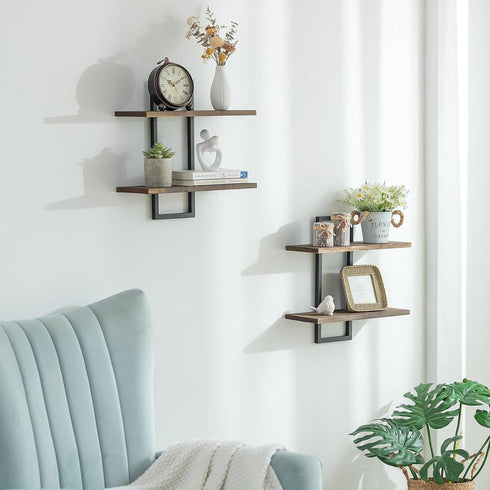 2-Tier Decorative Floating Shelves for Bedroom: Display Hanging Shelves Storage for Home Office Small Space Corner