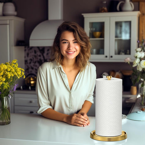 Countertop, Paper Towel Holder Gold Kitchen Accessories Decor, Stainless Steel, Weighted Base, Gold, Paper Towel Roll