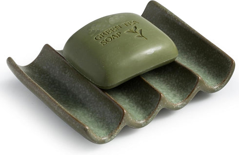 Draining Ceramic Soap Dish - Fluted Design, Bar Soap Holder for Shower