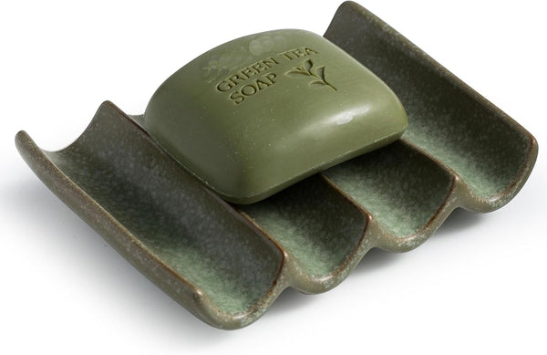 Draining Ceramic Soap Dish - Fluted Design, Bar Soap Holder for Shower