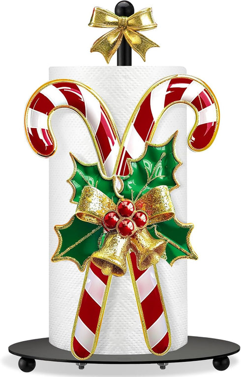 Shellwei Candy Cane Christmas Paper Towel Holder with Round Base Christmas Bathroom