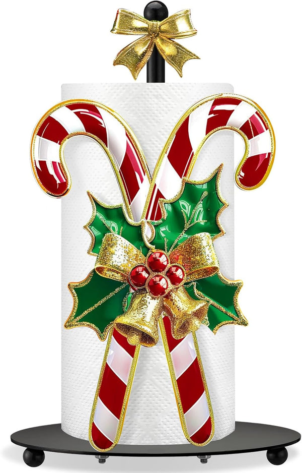 Shellwei Candy Cane Christmas Paper Towel Holder with Round Base Christmas Bathroom