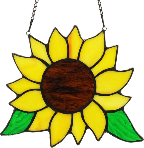 Handmade Sunflowers Gifts Stained Glass Window Hanging, 5×6 Inch Suncatcher Kitchen Decor for Women, Mom, Grandma