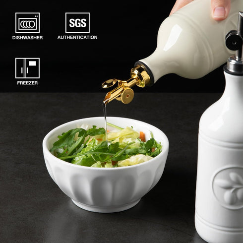 16 Oz 1 Pack(Beige, Sweejar Ceramic Olive Oil Dispenser Bottle, Oil Dispenser for Kitchen with Gravity Spout, Relief
