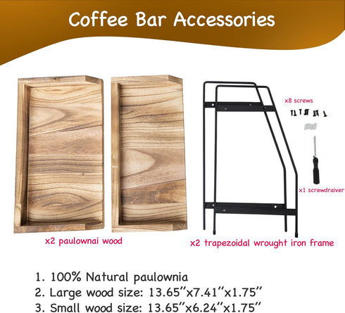 Coffee Bar Accessories and Organizer, 2 Tier Wood Coffee Tray for Bathroom Counter, Kitchen, Coffee Lover