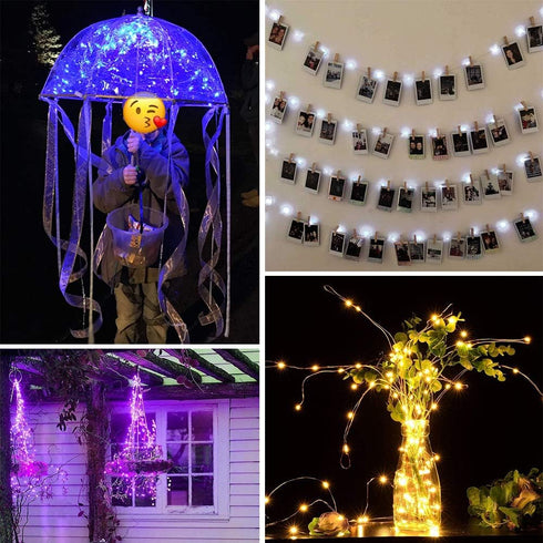 SunKite 8 Colors LED Fairy String Lights, Battery Operated 16 Pack, 20 LED 6.6 Ft Silver Copper Wire
