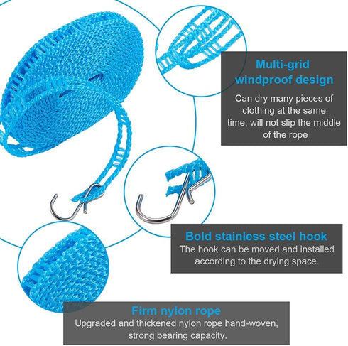 Clotheslines 2 Pack with 24 Pcs Clips, Portable Windproof Drying Rope for Indoor Outdoor Laundry, Camping