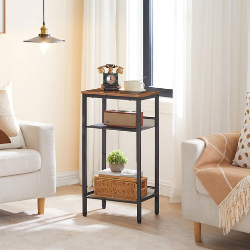 3-Tier BF01DH01G1 HOOBRO Side Table, Tall End Telephone Table with Adjustable Mesh Shelves, Small Entry Table