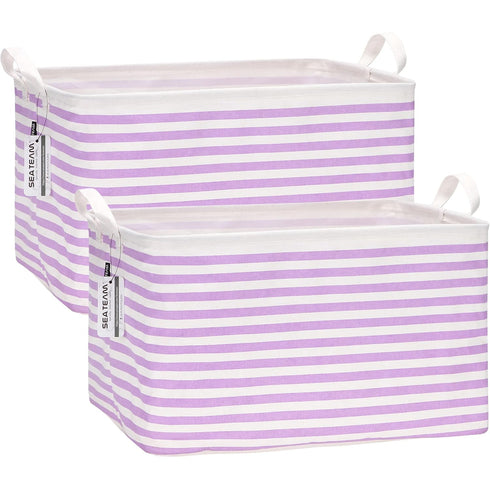 Sea Team 2-Pack Collapsible Canvas Storage Basket - Rectangle Waterproof Bin with Handles, 16.5 x 11.8 x 9.8 Inches