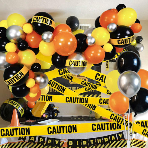 74 Pack 12Inch 5Inch Set Quarantine Balloon Garland & Arch Kit, Black, Orange, Yellow, Silver Latex Balloons Strip