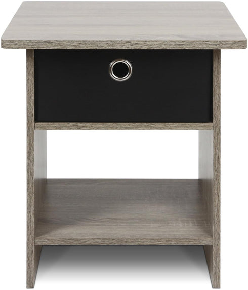 Furinno Dario End Table / Night Stand with Bin Drawer, 1-Pack, French Oak Grey/Black
