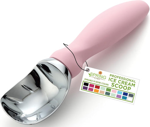 Spring Chef Ice Cream Scoop, Professional Heavy Duty Sturdy Scooper, Soft Grip Handle, Pink Lemonade