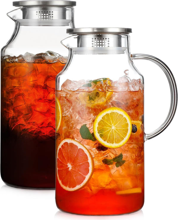 Snuvid 2 Pack 1 Gallon thickened Glass Pitcher with Lid and Spout, Borosilicate