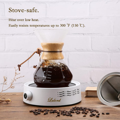 Pour Over Coffee Maker with Reusable Stainless Steel Filter, 27 oz Borosilicate Glass Carafe, Holds 4-6 Cups