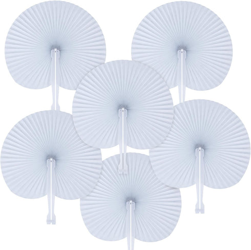 Pangda 24 Pack Folding Round Paper Fans with Plastic Handle for Wedding Favor Party Bag Filler