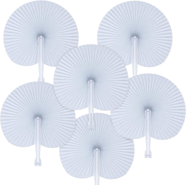 Pangda 24 Pack Folding Round Paper Fans with Plastic Handle for Wedding Favor Party Bag Filler