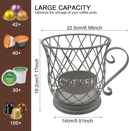 Coffee Pods Storage Basket - Silver Holder for 35 K Cup Organizer, Coffee Basket Decor for Coffee Bar Countertop