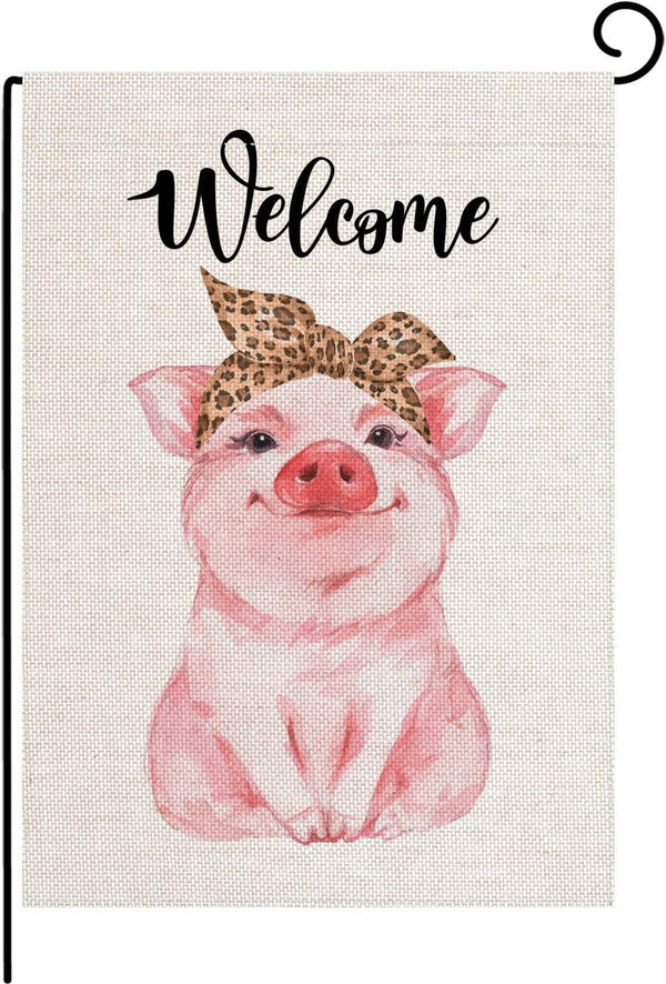 Welcome Vintage Funny Pig Garden Flag Vertical Double Sided Outdoor Decor 12.5 x 18 Inch