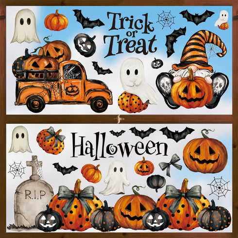 Horaldaily 83 PCS Halloween Window Cling Stickers: Ghosts & Pumpkins for Home Party Supplies Decoration