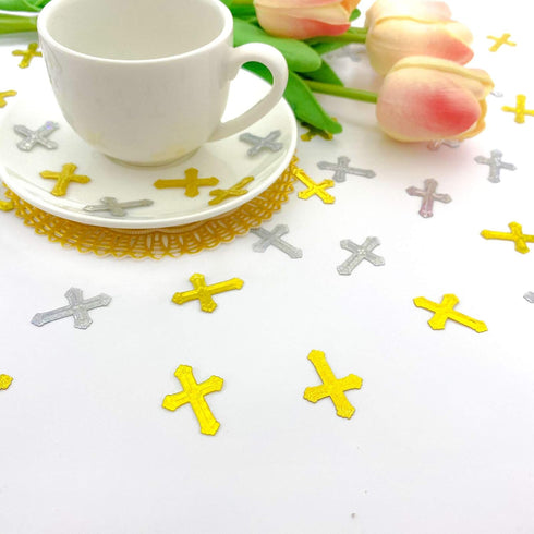 Cross Confetti - Glitter Sprinkles for Xmas, Bridal, Thanksgiving Decorations - Metallic Foil 45g 1000Pcs