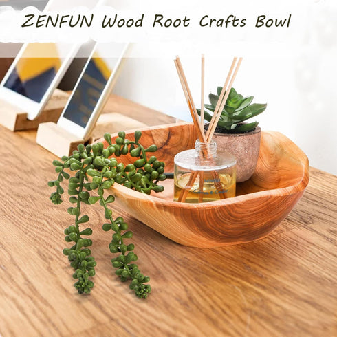 ZENFUN Wood Root Dish Bowl, Natural Handmade Serving Bowl for Snacks, Appetizer Display, 7.8''-9.5'' Diameter