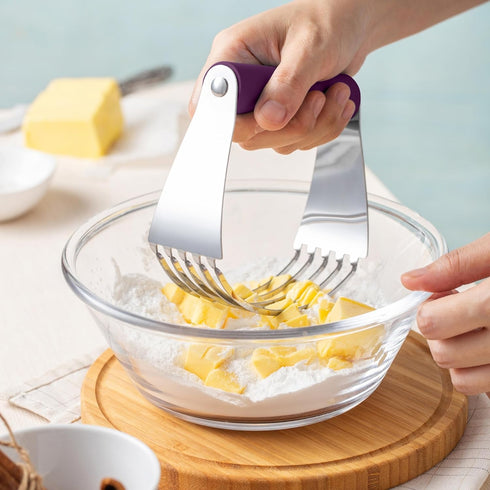 Spring Chef Large Purple Dough Blender, Heavy Duty Stainless Steel Dough Cutter Tool for Baking