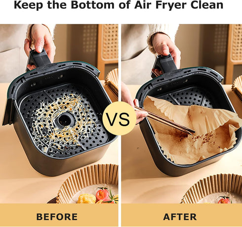 Palksky Air Fryer Paper Liners Disposable, 100Pcs Parchment Paper Square, Water-proof, Oil-proof, Non-stick for Airfryer