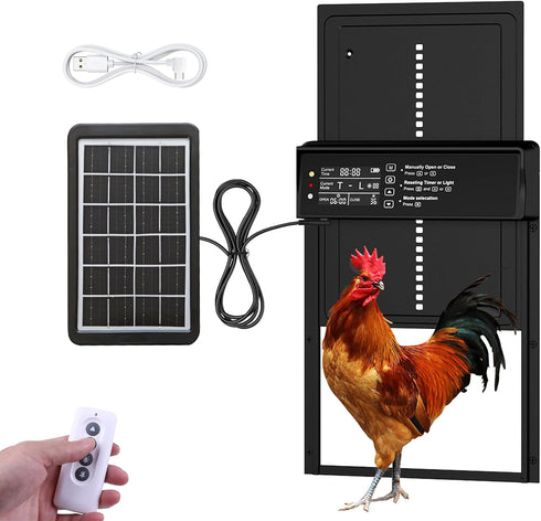 Bainianhhg Automatic Chicken Coop Door Solar Powered with Timer & Light Sensor 4