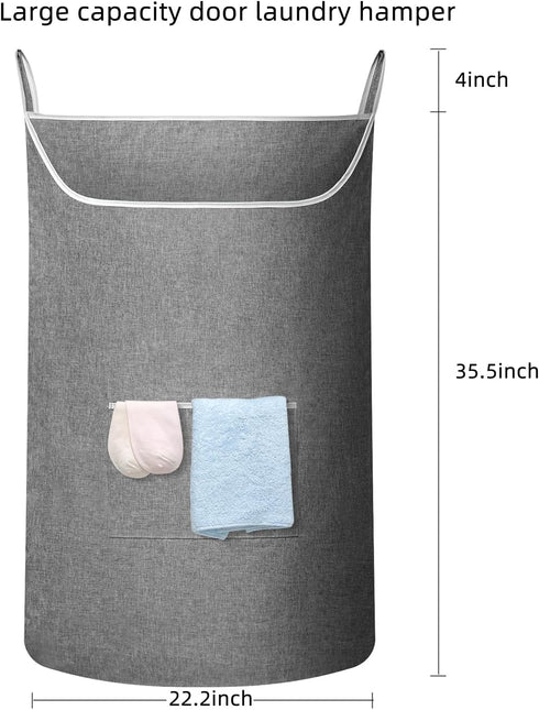 X-Large Hanging Laundry Hamper Bag, Door Hanging Hamper with Front Pocket, 35X22 inch (Grey)
