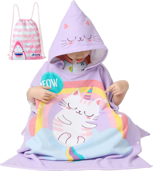 Kid Girls Hooded Towel for Bath Beach, Toddlers Poncho Cover-ups Pool Swimwear,