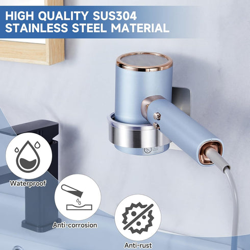 Wall Mounted Hair Dryer Holder, Stainless Steel Hair Tool Organizer, Adhesive Hairdryer Storage for Bathroom