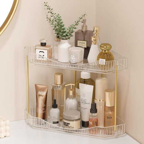 Lifewit 2-Tier Corner Bathroom Counter Organizer, Plastic Makeup Skincare Organizers Storage Countertop,